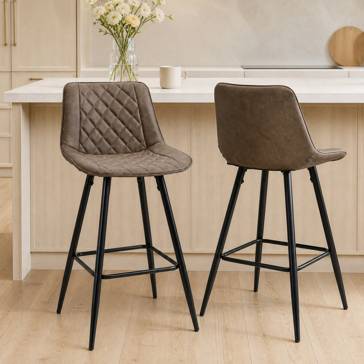PU Leather 27.75" Counter Height Bar Chairs with Metal Legs, Set of 2