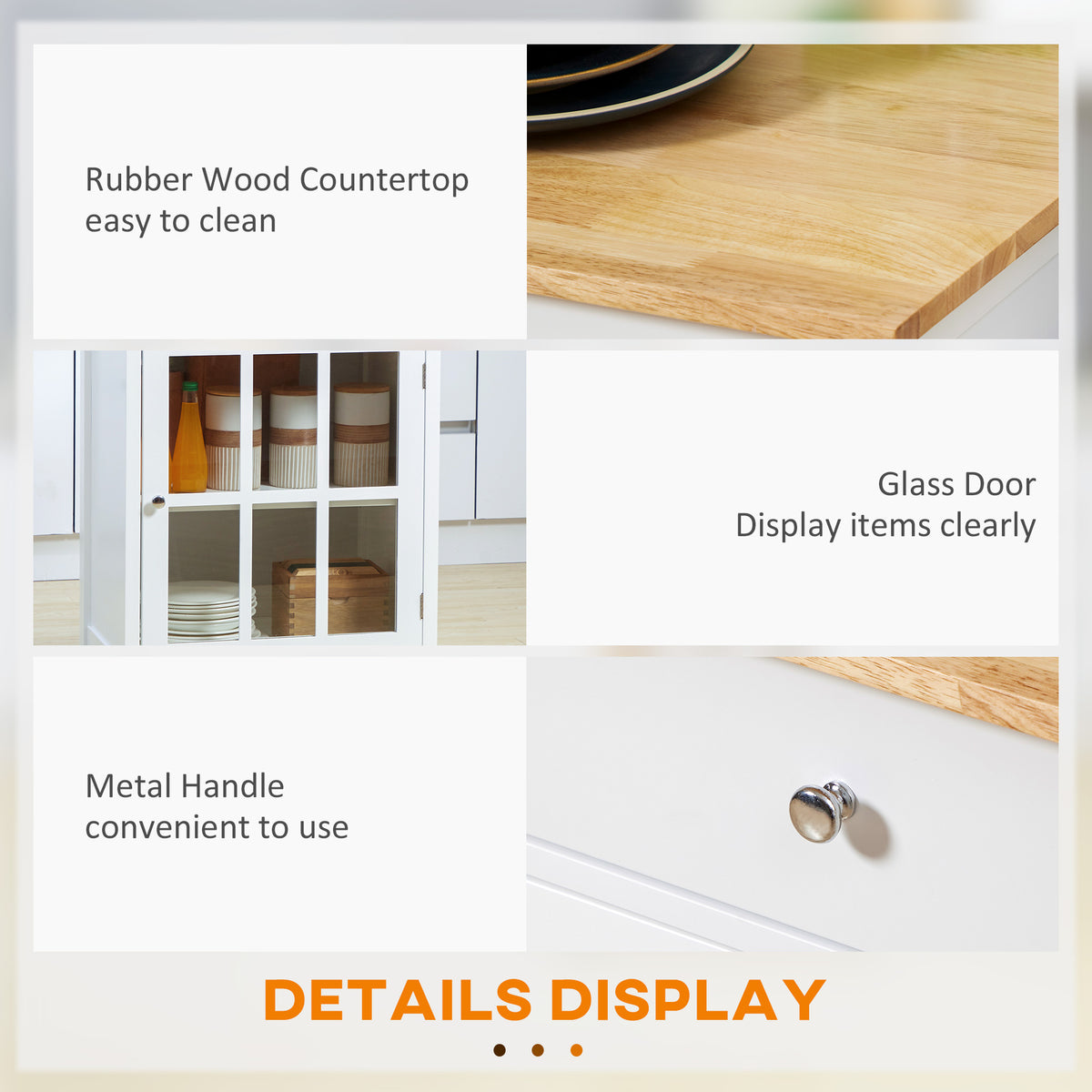 Rolling Kitchen Cart with Drawer and Glass Door Cabinet – 27"W x 34"H