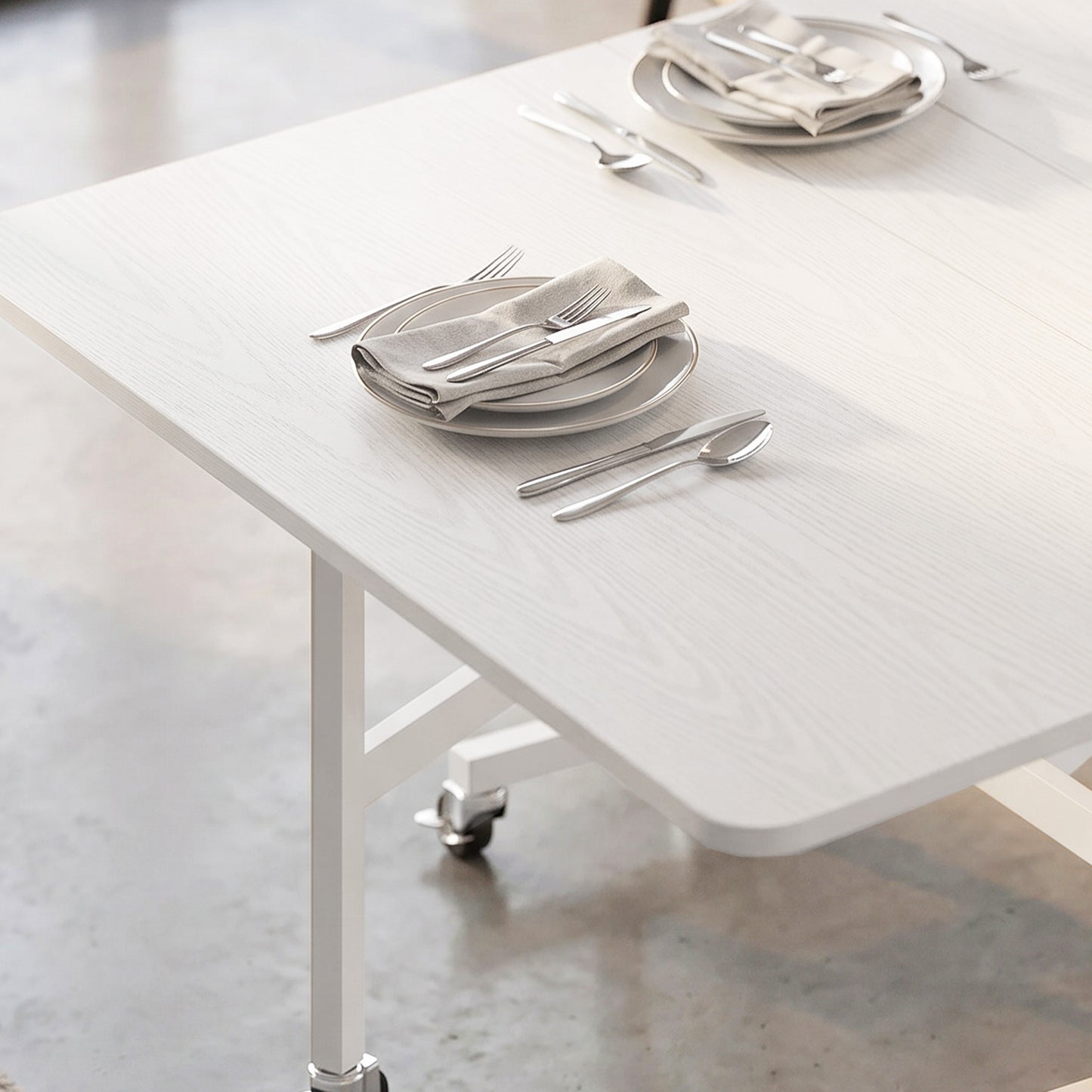 HOMCOM Six-Seater Drop-Leaf Dining Table with Wheels White