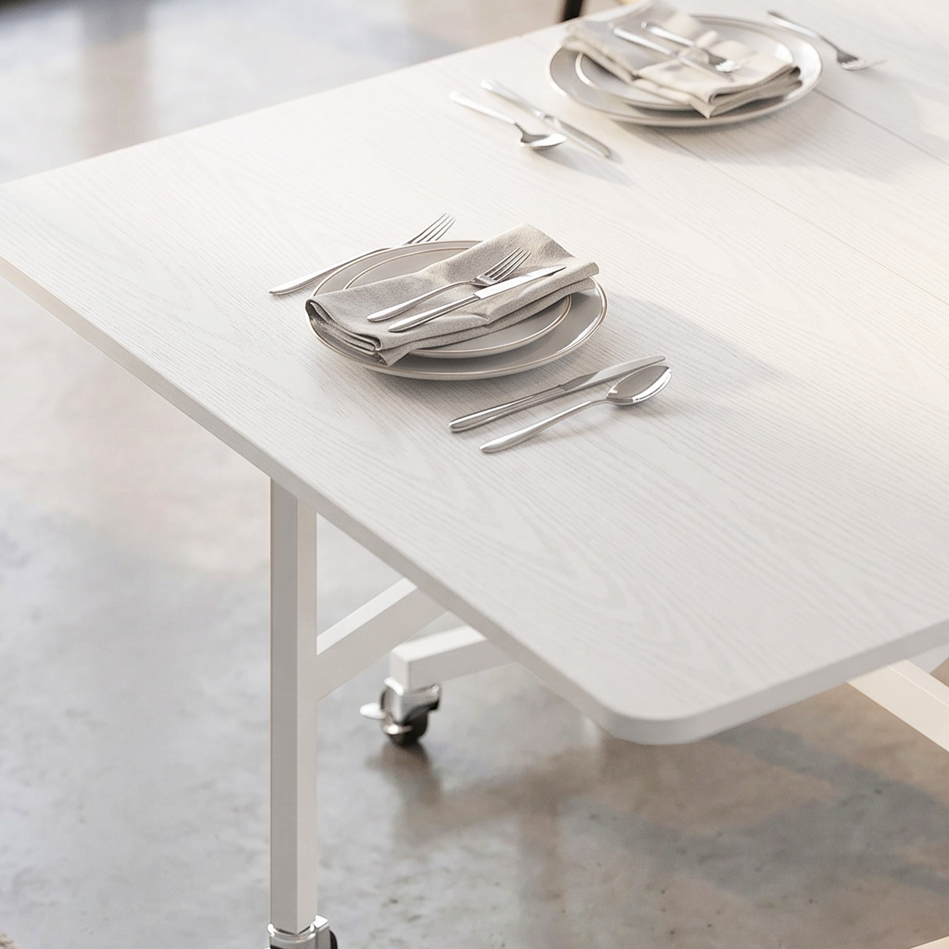 HOMCOM Six-Seater Drop-Leaf Dining Table with Wheels White