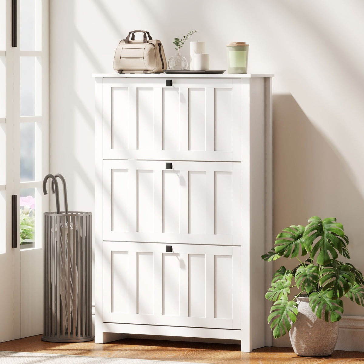 Slim Shoe Cabinet with 3 Flip Drawers – 31"W x 47"H