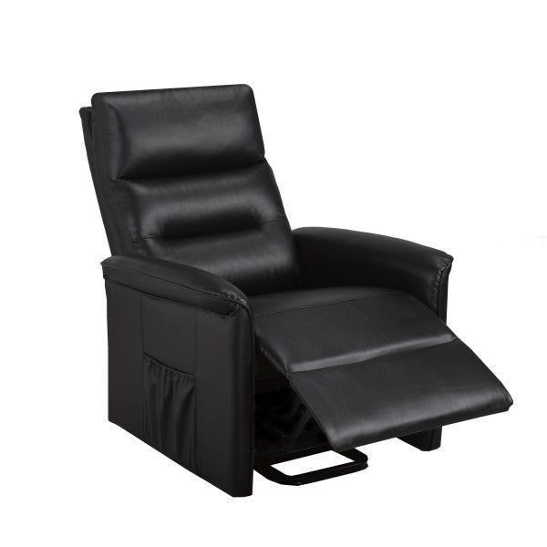Power Lift Recliner Chair with Plush Black Fabric, Ergonomic Support, Side Pocket