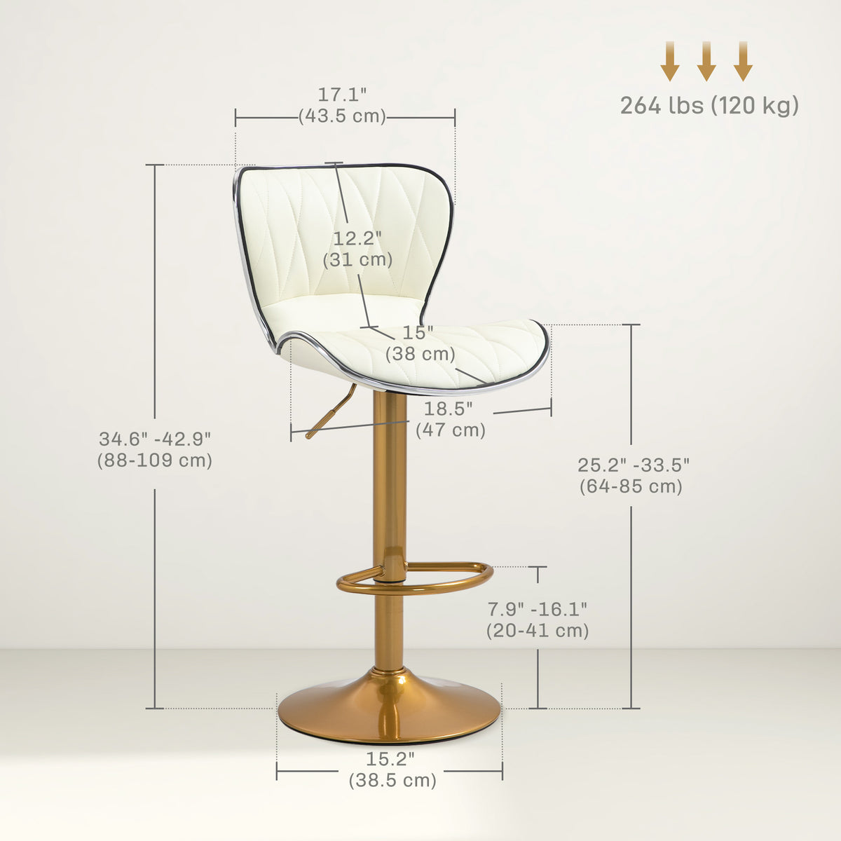 Diamond-Tufted PU Leather Swivel Counter Stools, Gold Base, Set of 2