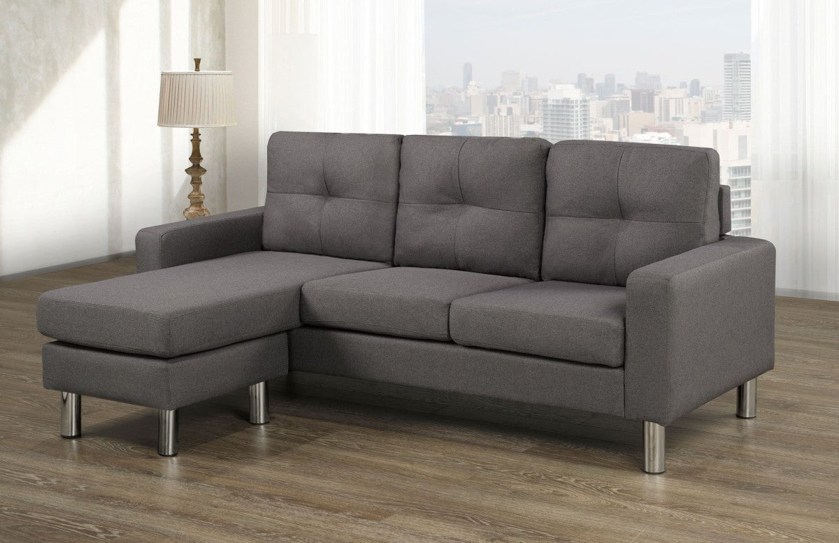 Modern Dark Grey Sectional Sofa with Reversible Chaise and Chrome Legs