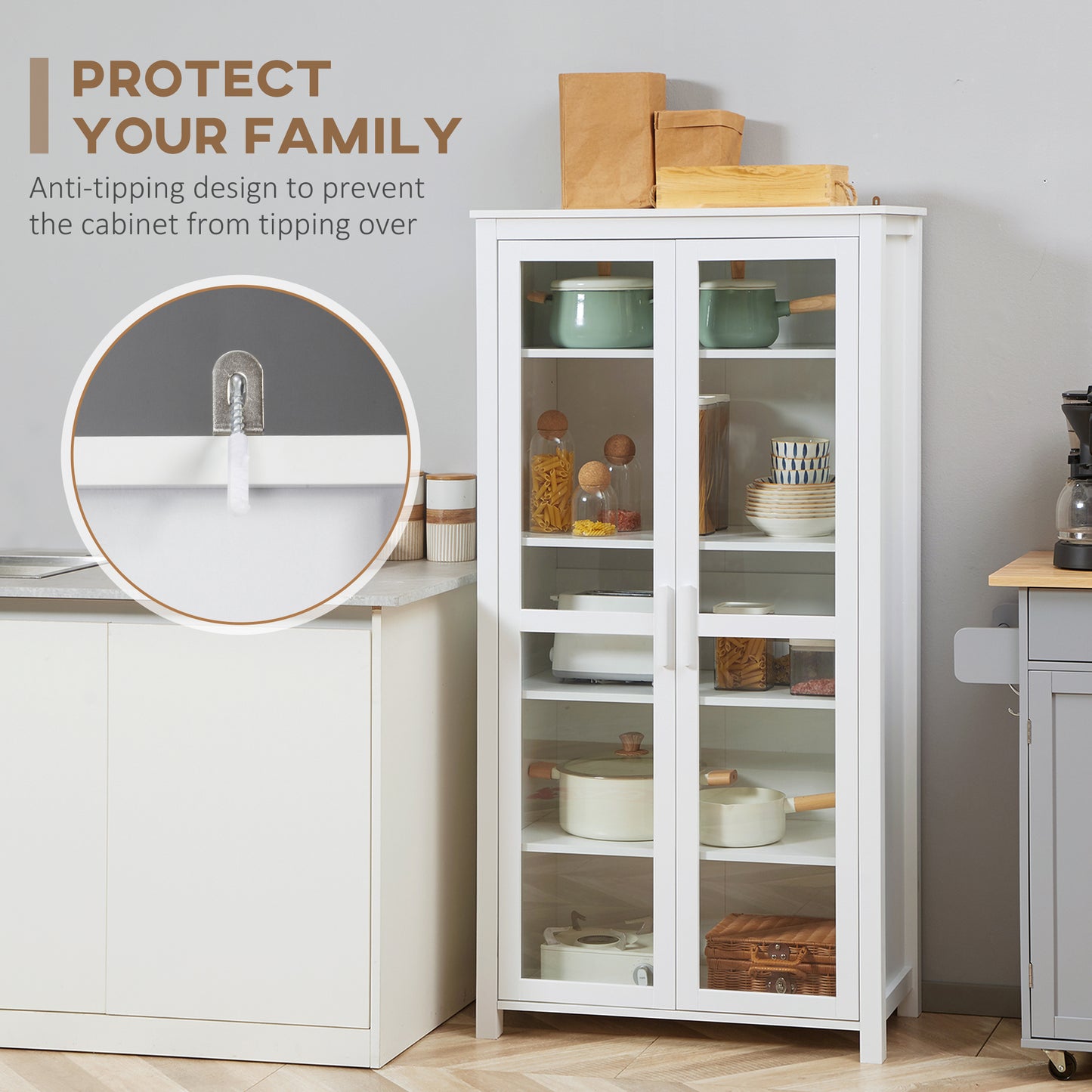 HOMCOM Kitchen Pantry Cabinet 5‑Tier Freestanding White
