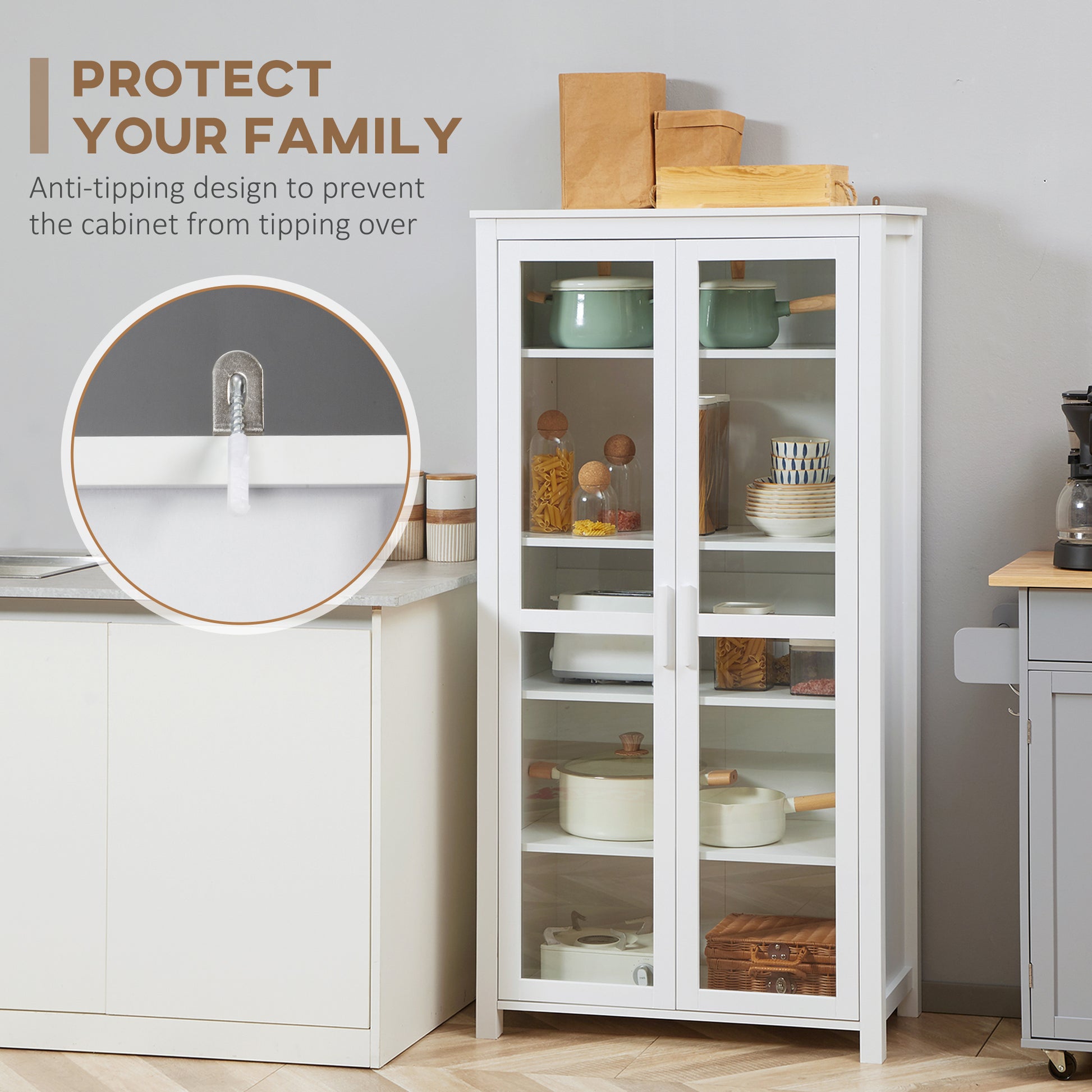 HOMCOM Kitchen Pantry Cabinet 5‑Tier Freestanding White