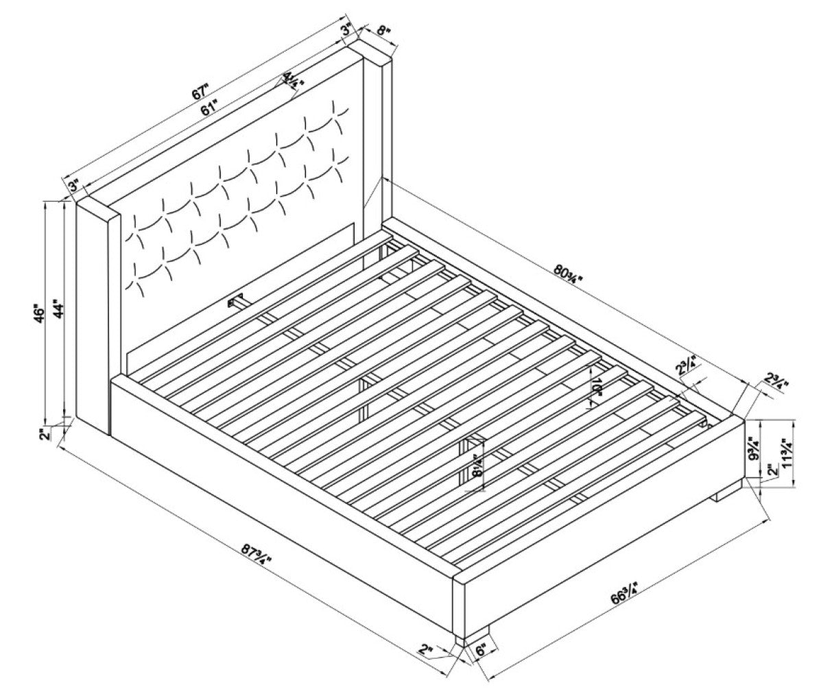 Button-Tufted Solid Wood Bed Frame – Beige