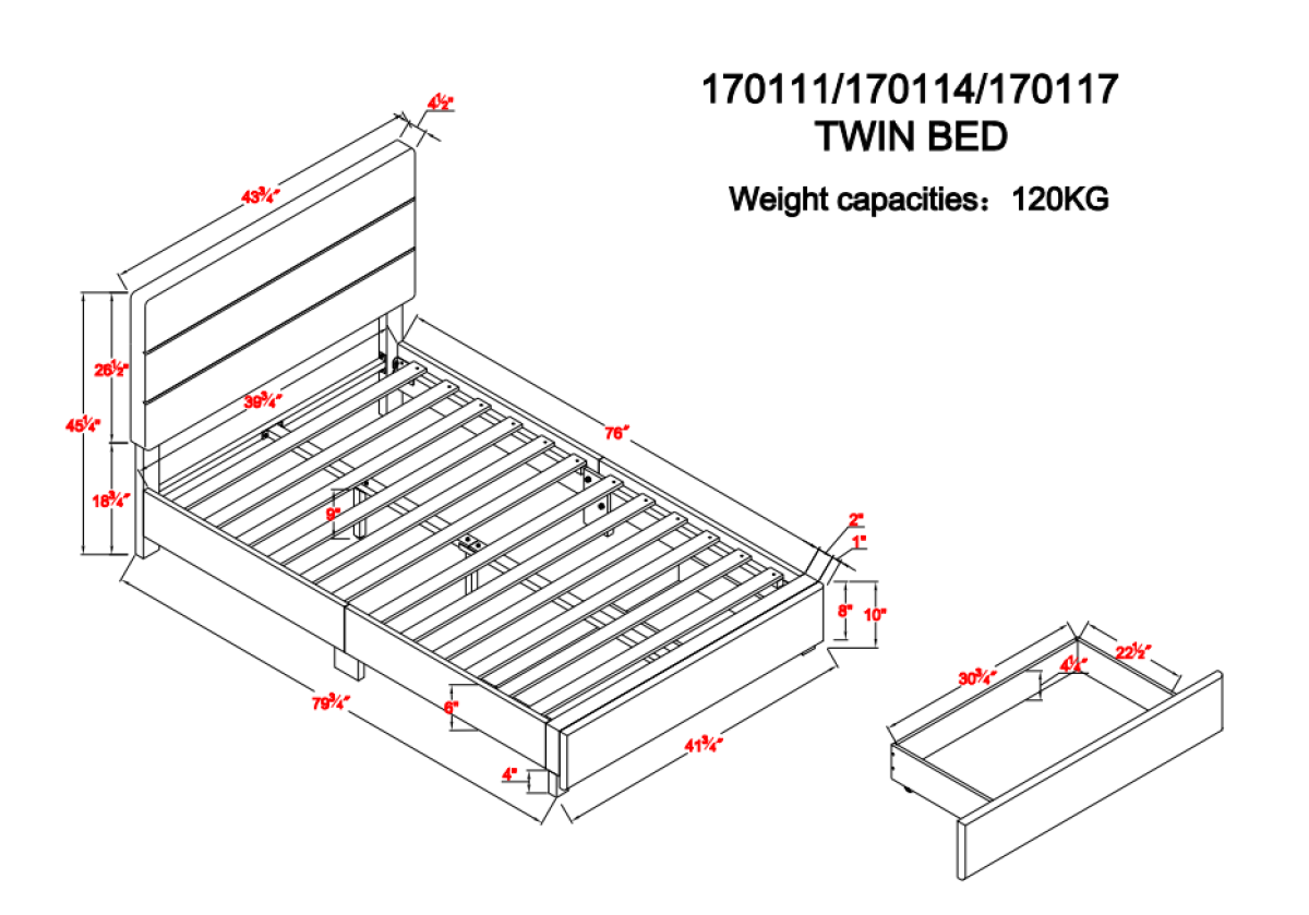 Channel-Tufted Solid Wood Platform Storage Bed