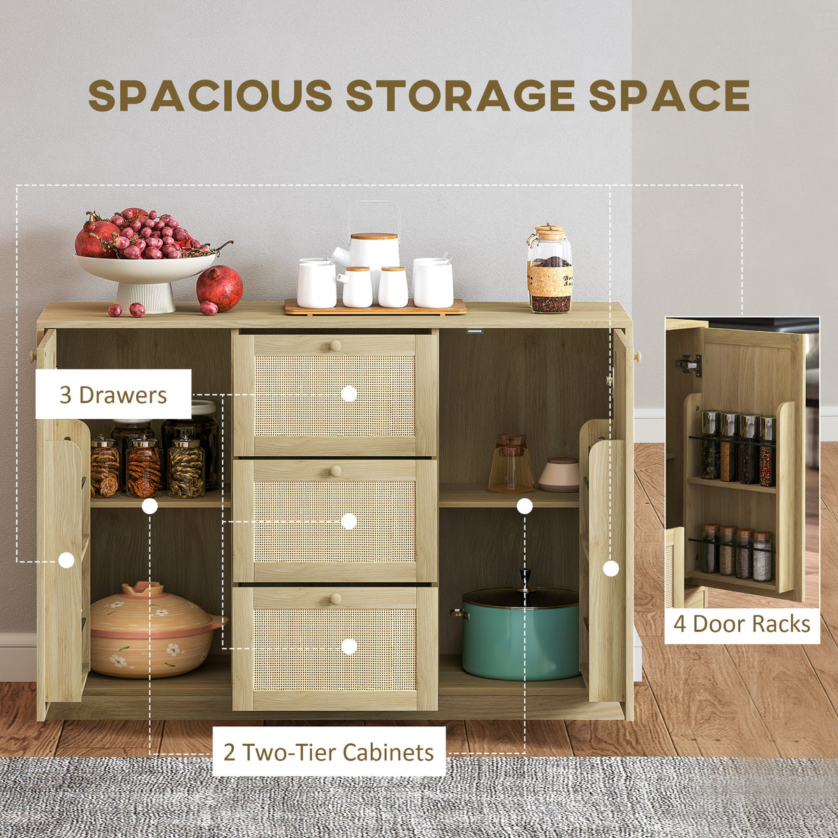 Kitchen Coffee Bar Cabinet with 3 Drawers – 47"W x 31"H