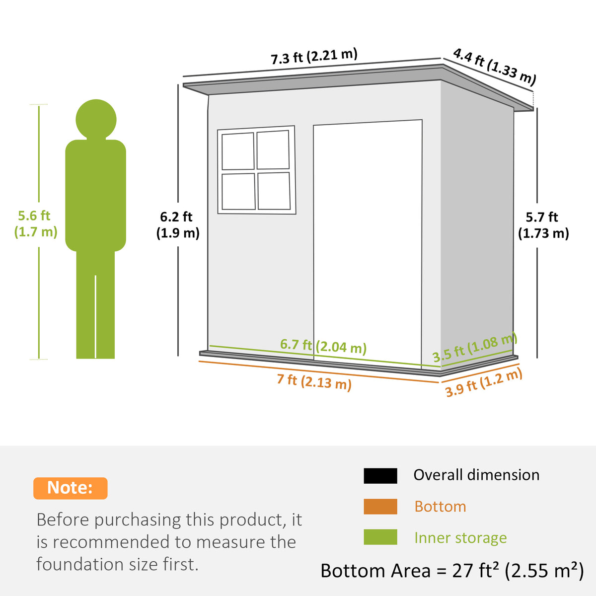 7' x 4' Galvanised Steel Outdoor Storage Shed, Garden Shed with Window, Lockable Wide Door and Air Vents – 87" W x 52.4" D x 68.1" /74.8" H