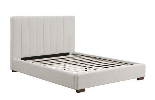 Channel-Tufted Solid Wood Bed Frame – Beige