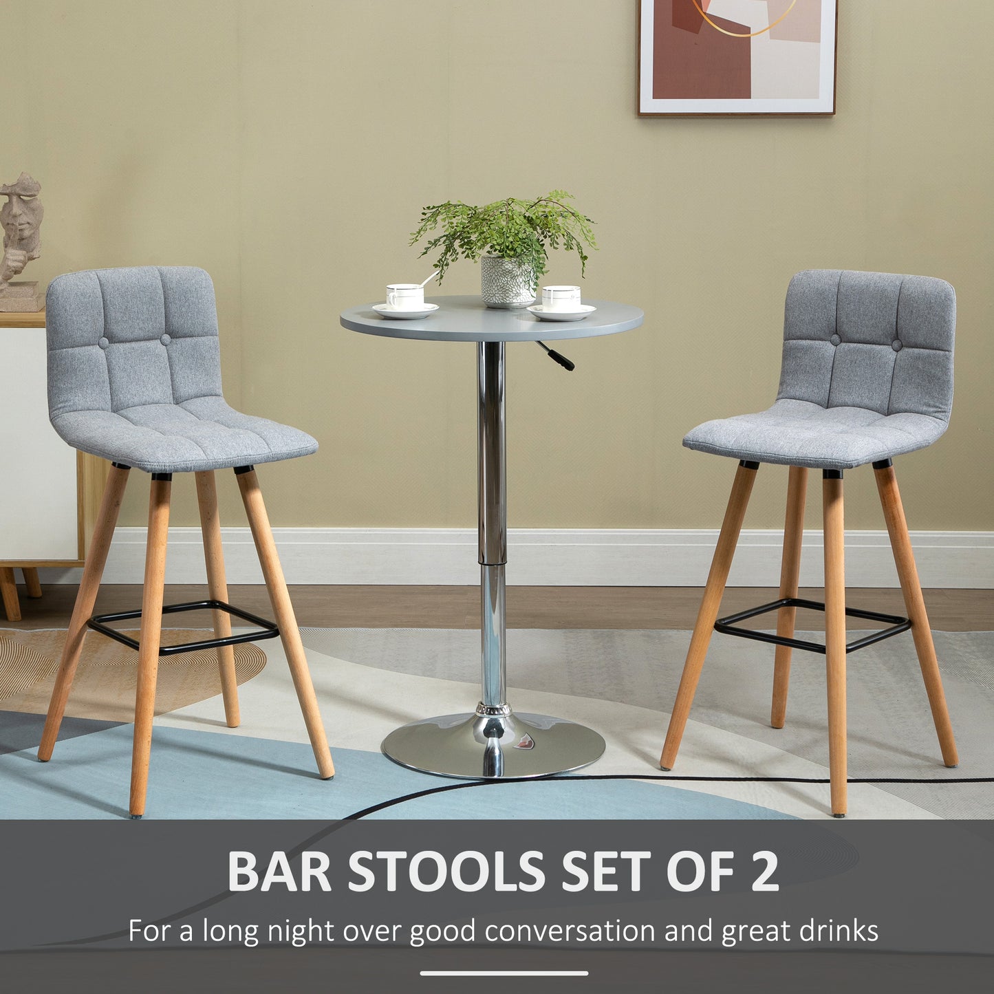 HOMCOM Modern Grey Upholstered Bar Stools Set of 2