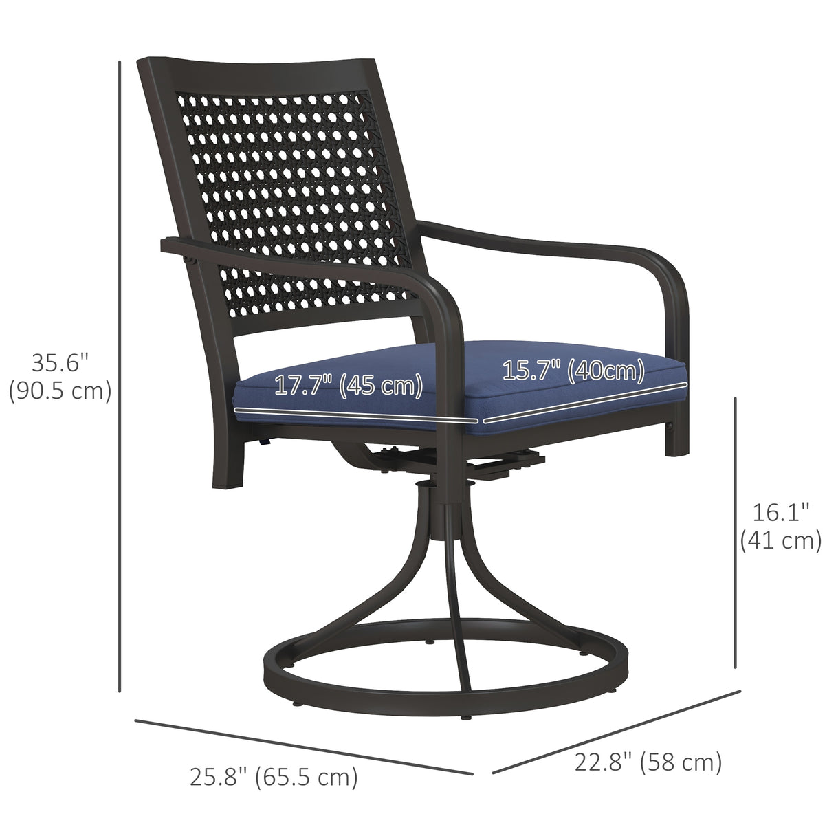 2 Pieces Patio Swivel Chairs with Cushion, Outdoor Swivel Rocker with Curved Armrests, Backrest for Garden, Balcony, Porch