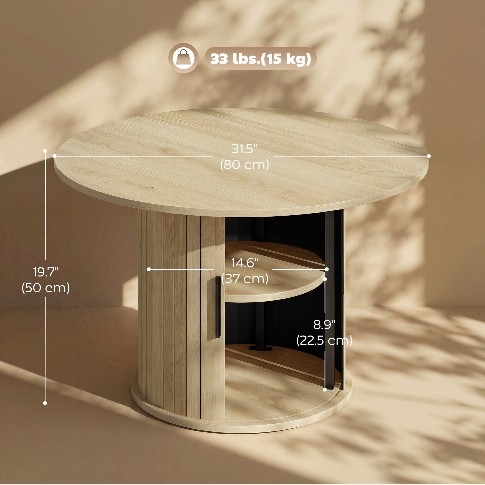 HOMCOM Round Coffee Table 31.5" Natural Wood