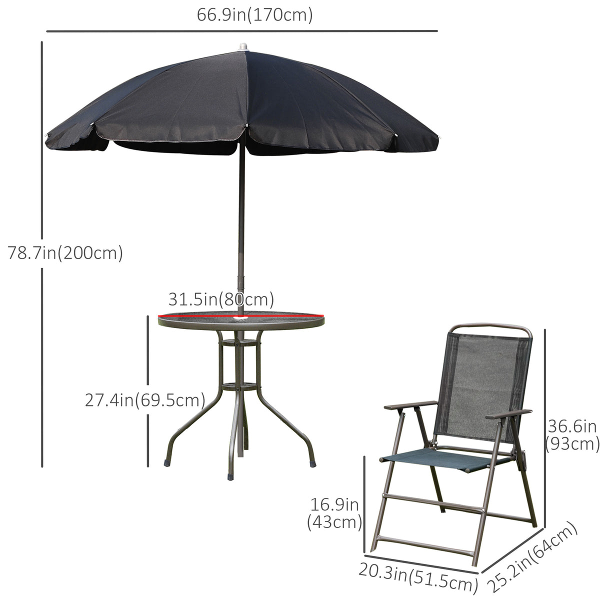 6 Pieces Outdoor Dining Set for 4 with Umbrella Patio Outdoor Furniture Set with Round Table 4 Folding Chairs