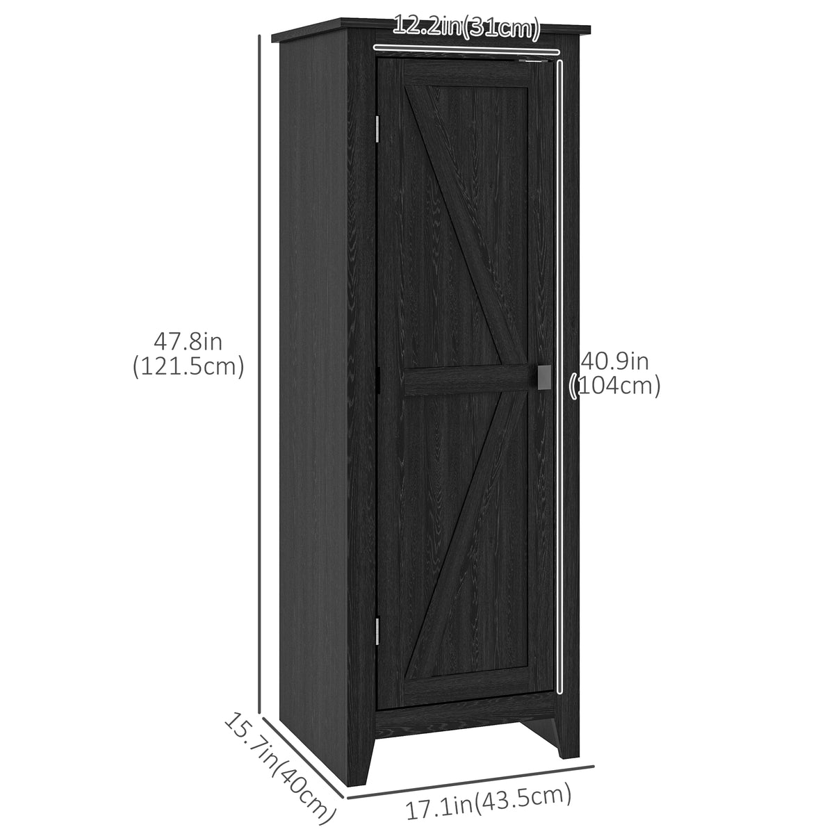 Farmhouse Kitchen Pantry Storage Cabinet with Barn Door – 17"W x 48"H