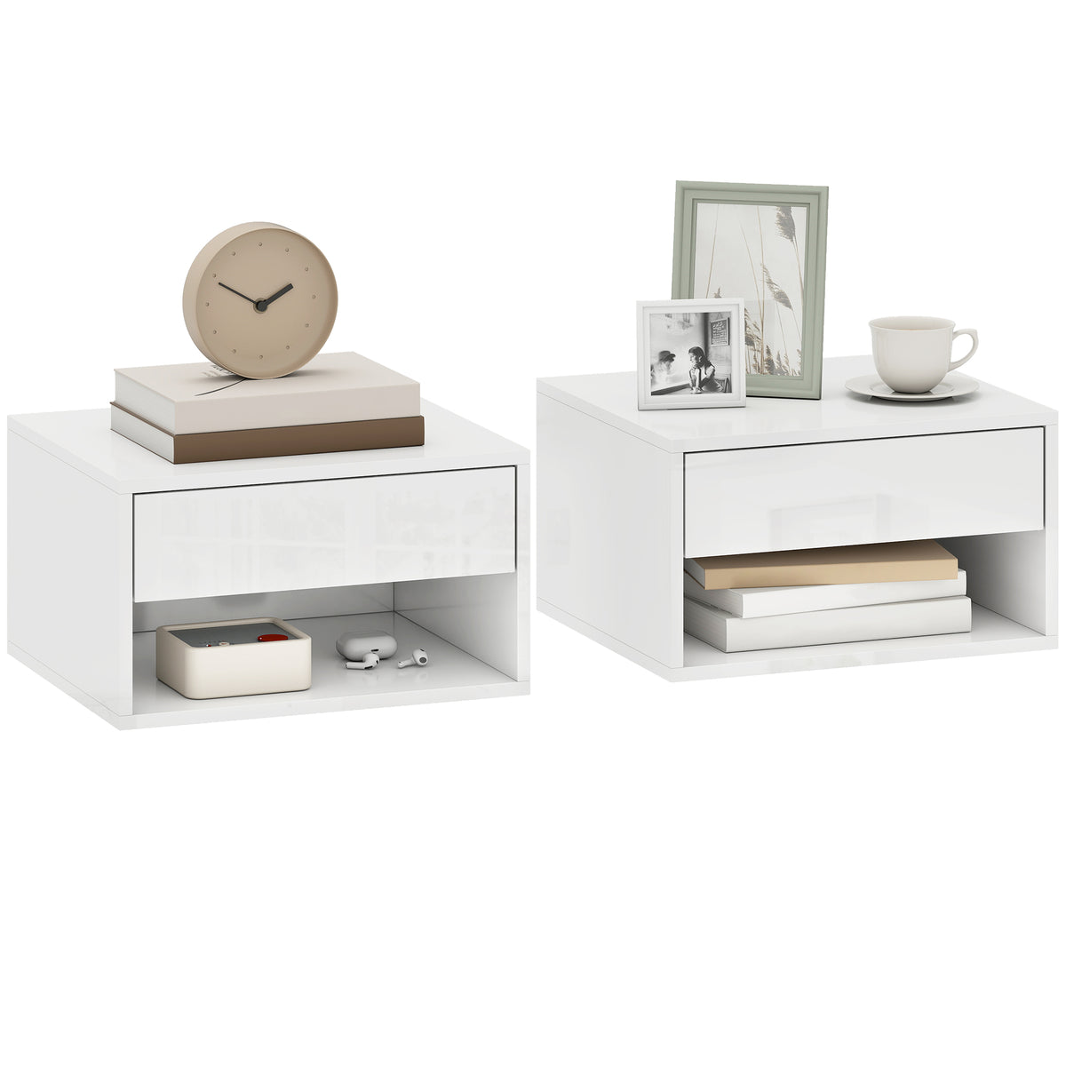 High Gloss Floating Nightstands, Set of 2 – 15"W x 8"H