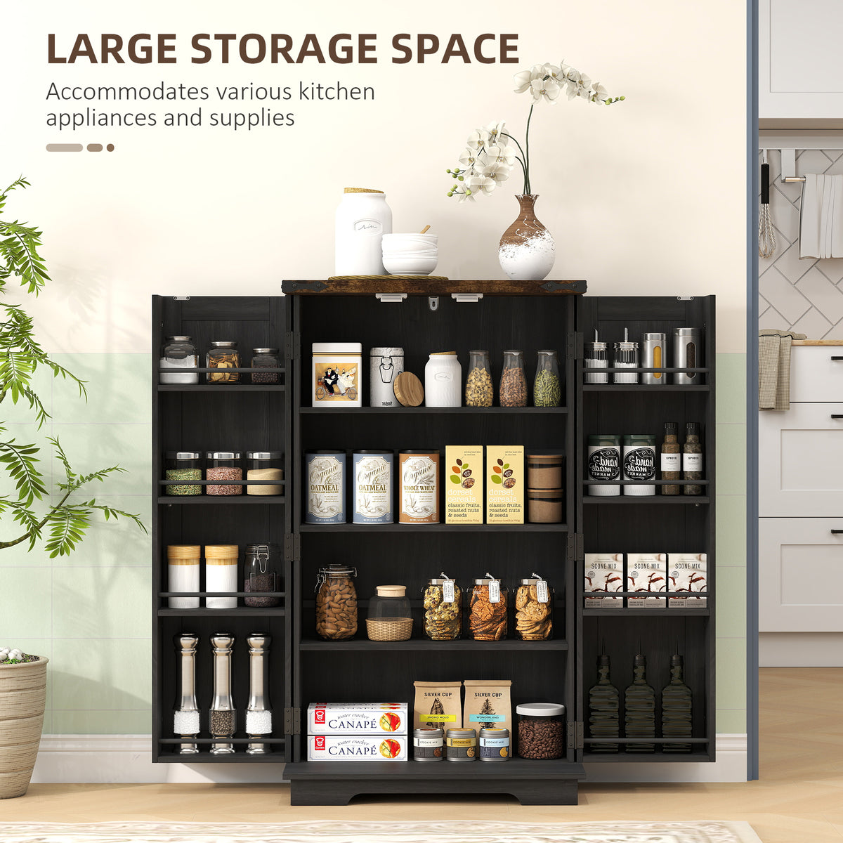 Kitchen Pantry Cabinet with Doors and Adjustable Shelves – 24"W x 41"H