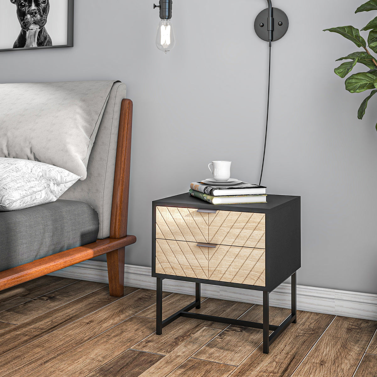 2-Drawer Nightstand with Steel Frame – 18"W x 19"H