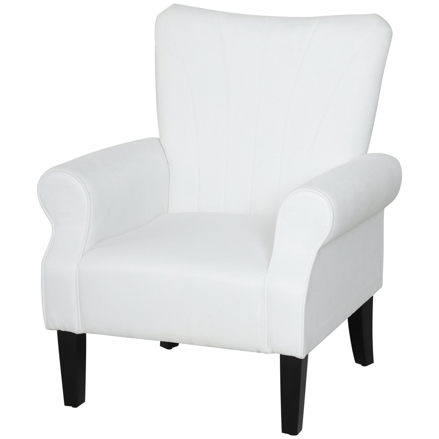 HOMCOM Modern Fabric Accent Armchair, Cream White with Sturdy Wood Legs