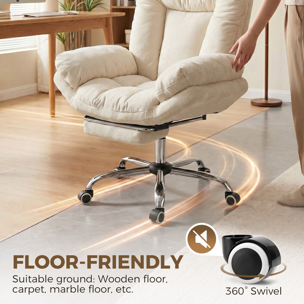 Criss Cross Chair with Wheels, Waterfall Armrests, Beige