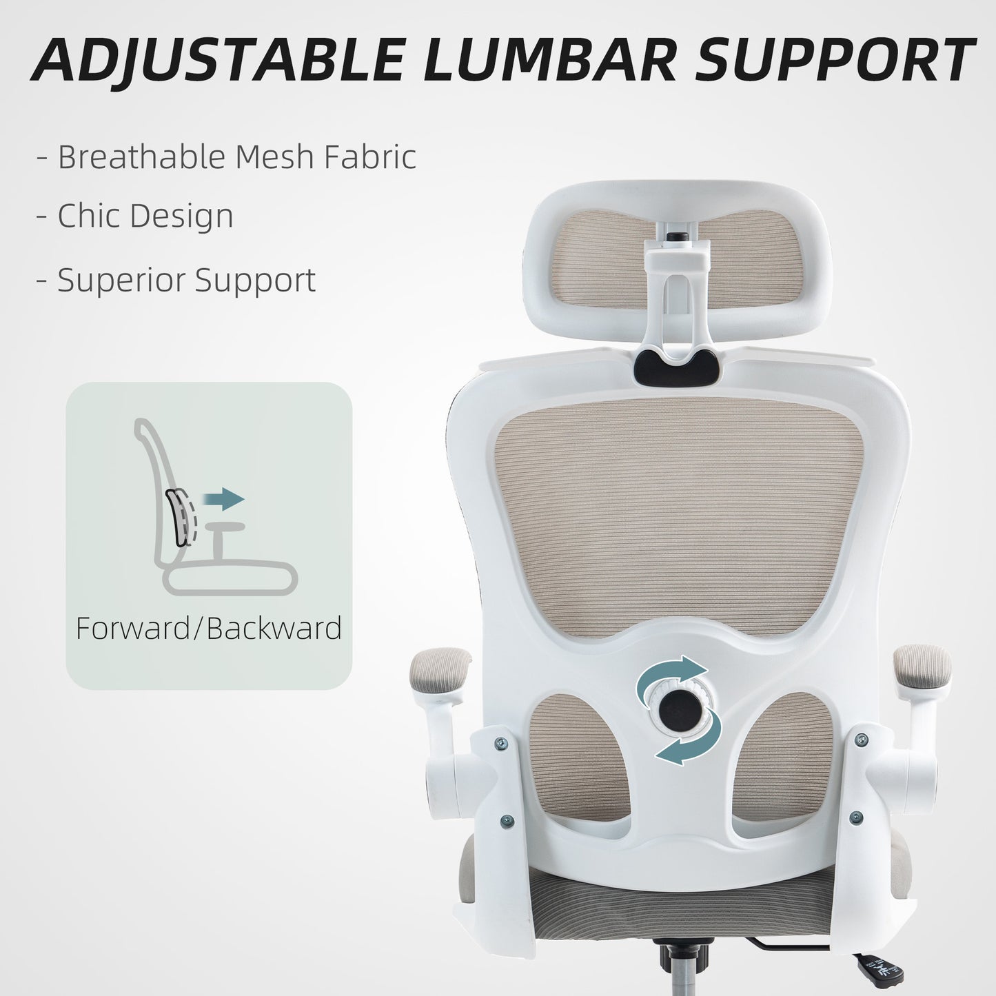 HOMCOM Ergonomic Mesh Office Chair: Flip-up Armrests, Rotatable Headrest, Lumbar Support