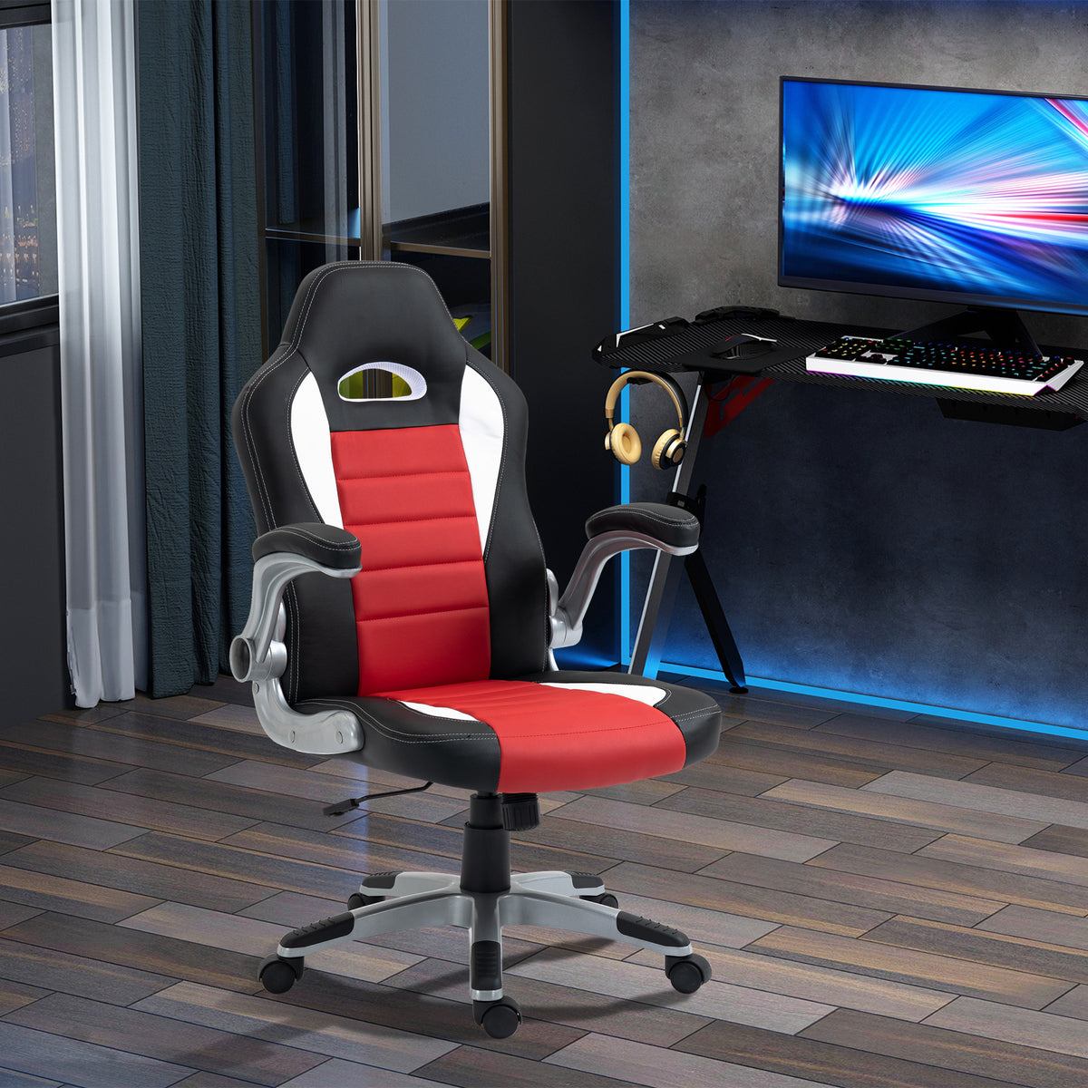 Racing Gaming Chair, PU Leather Executive Computer Desk Chair with Adjustable Height, Red