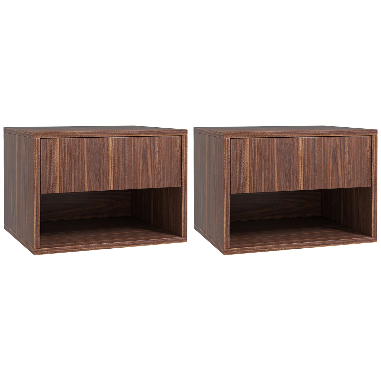 HOMCOM Floating Wall Mounted Nightstands Set of 2 with Drawer, Brown Finish