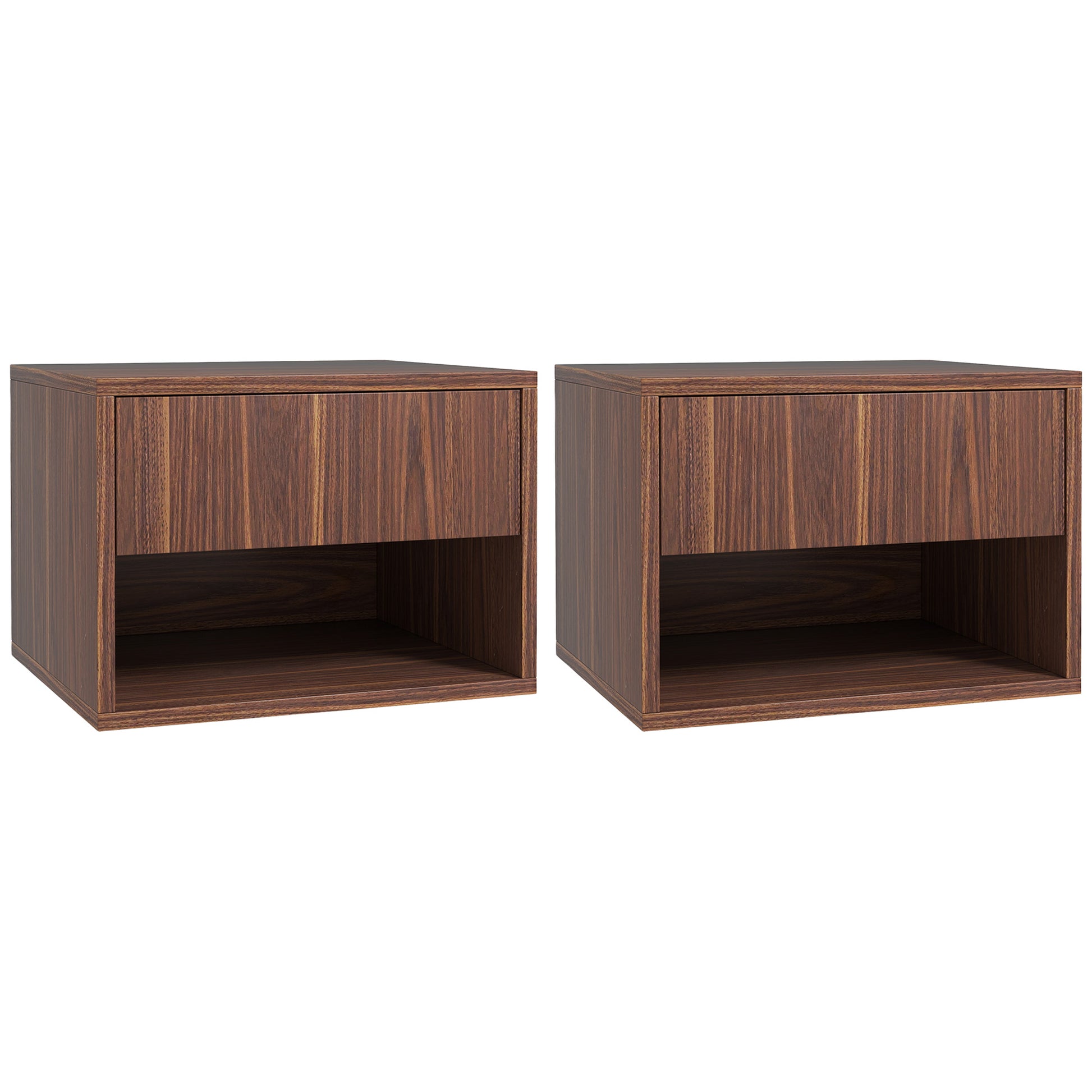 HOMCOM Floating Wall Mounted Nightstands Set of 2 with Drawer, Brown Finish