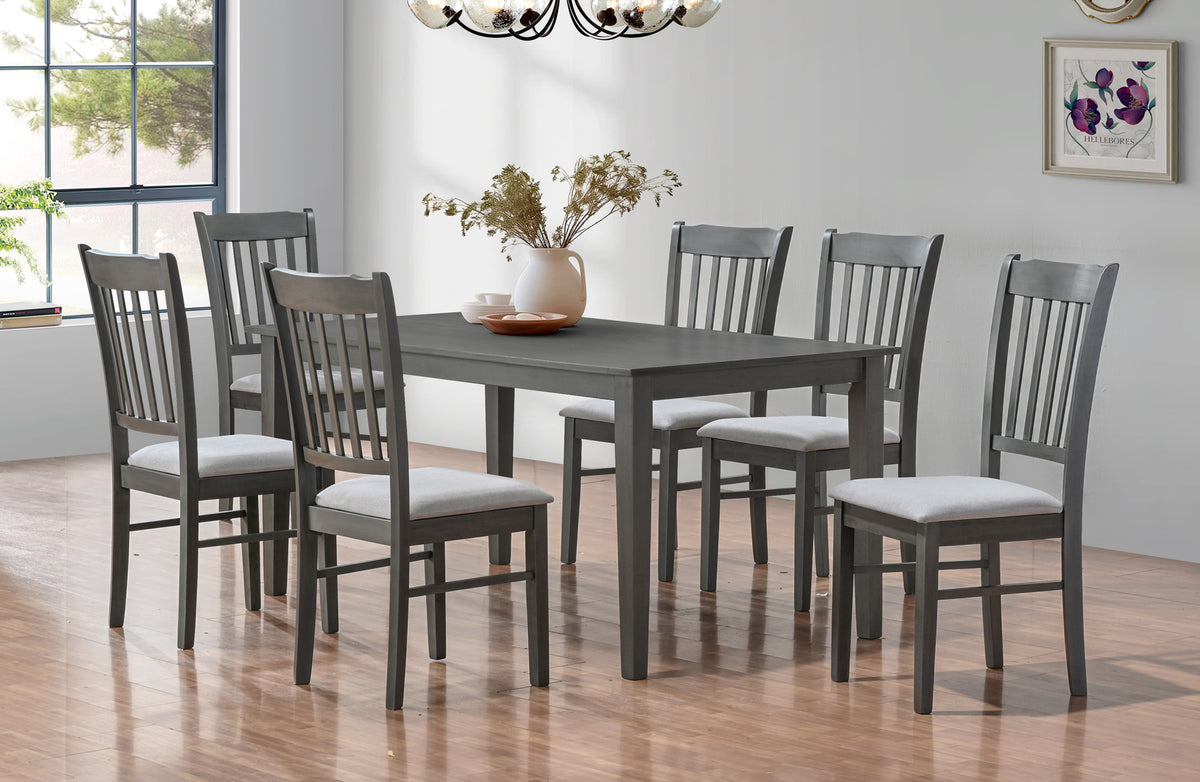 Antique Grey 63" Dining Set with Upholstered Chairs