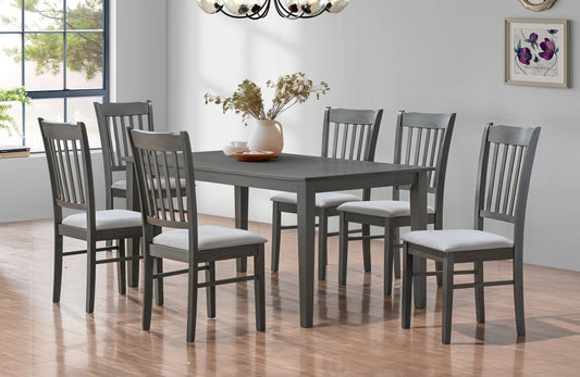 Antique Grey 63" Dining Set with Upholstered Chairs