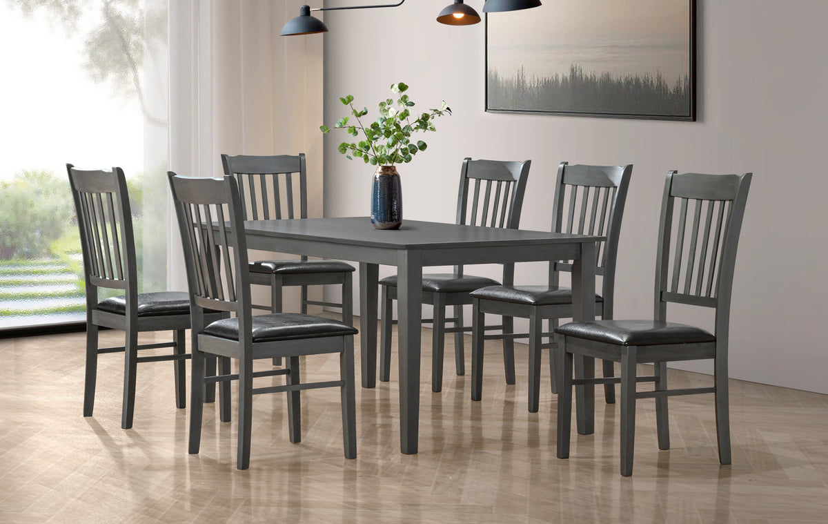 Antique Grey 63" Dining Set with Upholstered Chairs