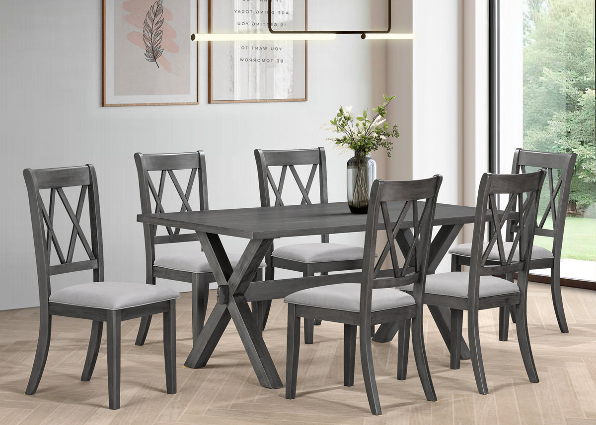 Antique Grey 67" Dining Set with Upholstered Chairs