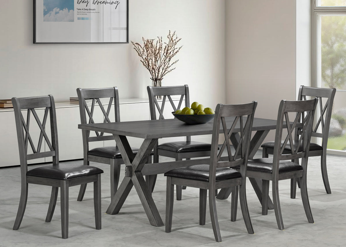 Antique Grey 67" Dining Set with Upholstered Chairs