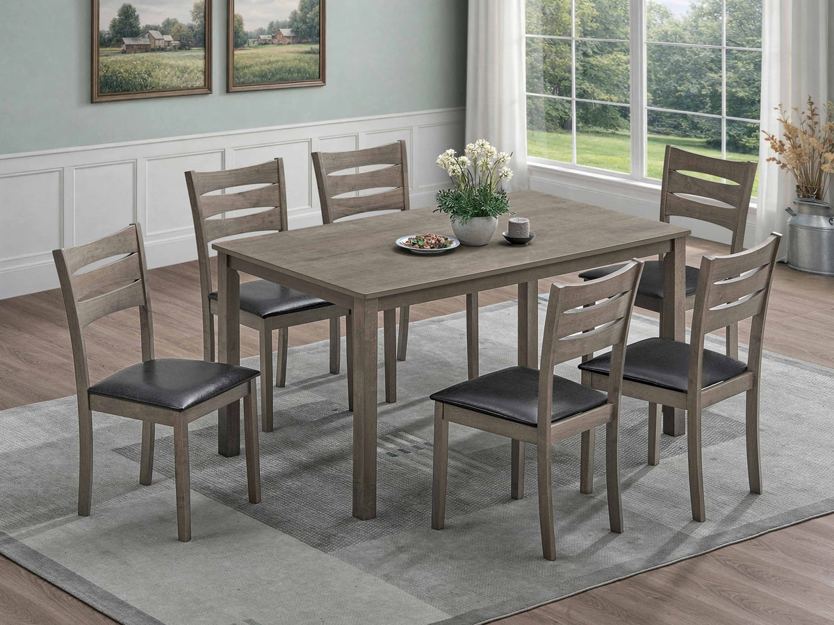 Antique Grey Ladder-Back Dining Set – 55" Table