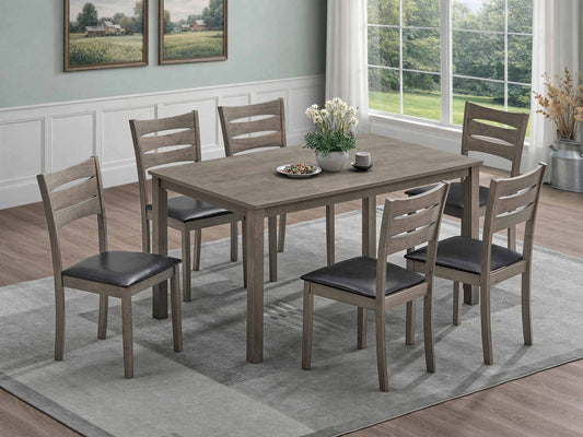 Antique Grey Ladder-Back Dining Set – 55" Table