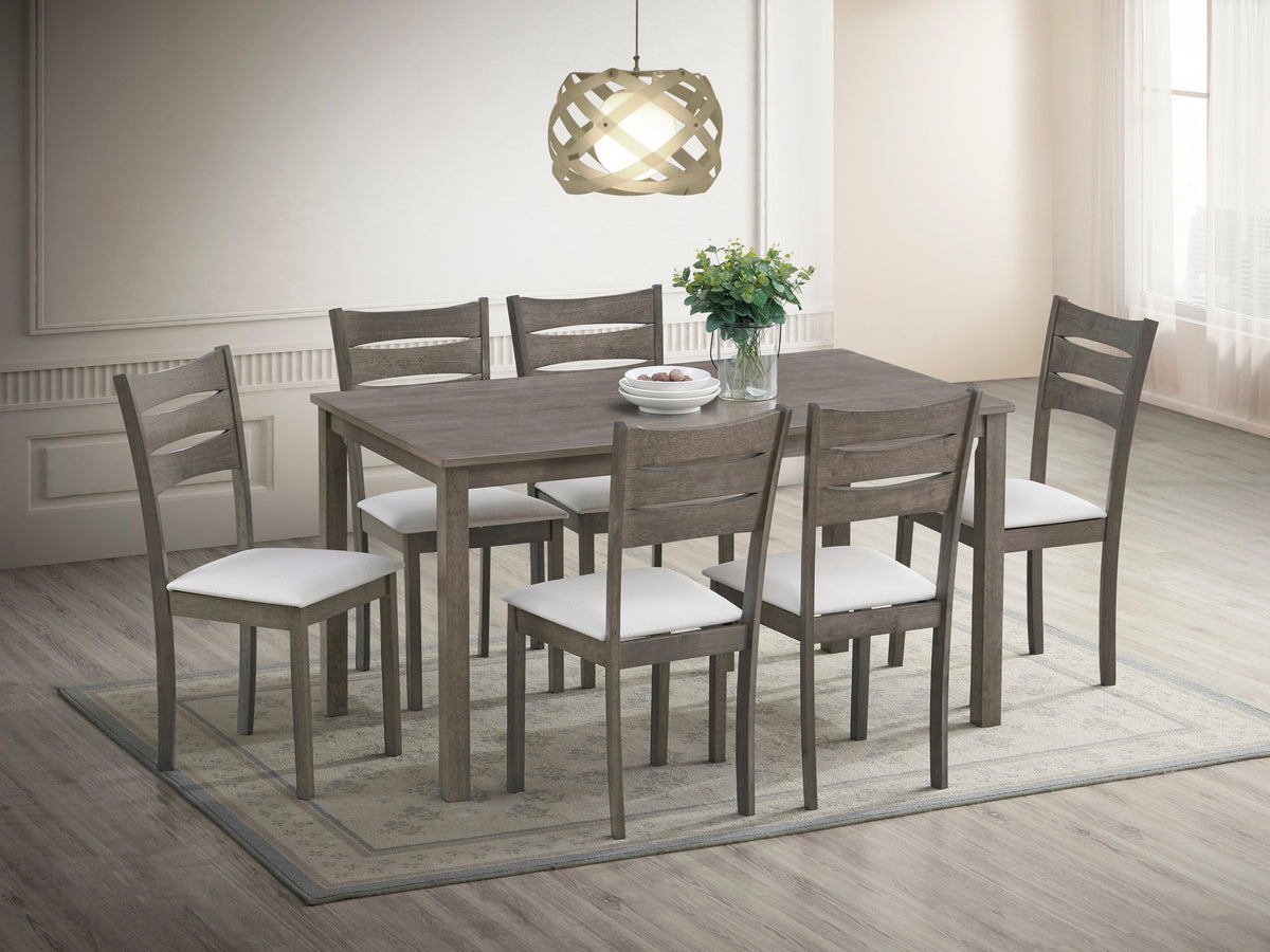 Antique Grey Ladder-Back Dining Set – 55" Table