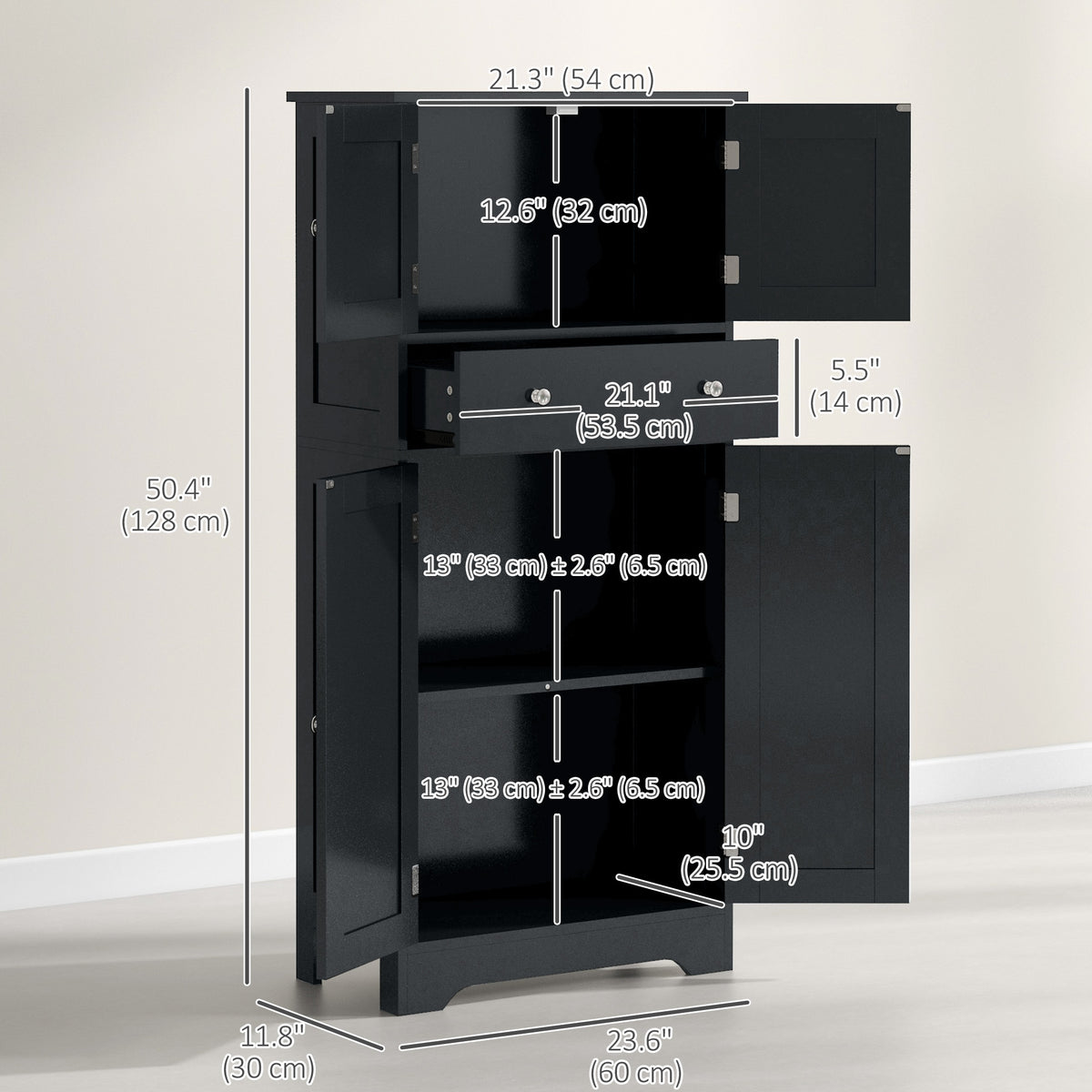 Modern Kitchen Pantry Cabinet with 4 Doors – 24"W x 50"H
