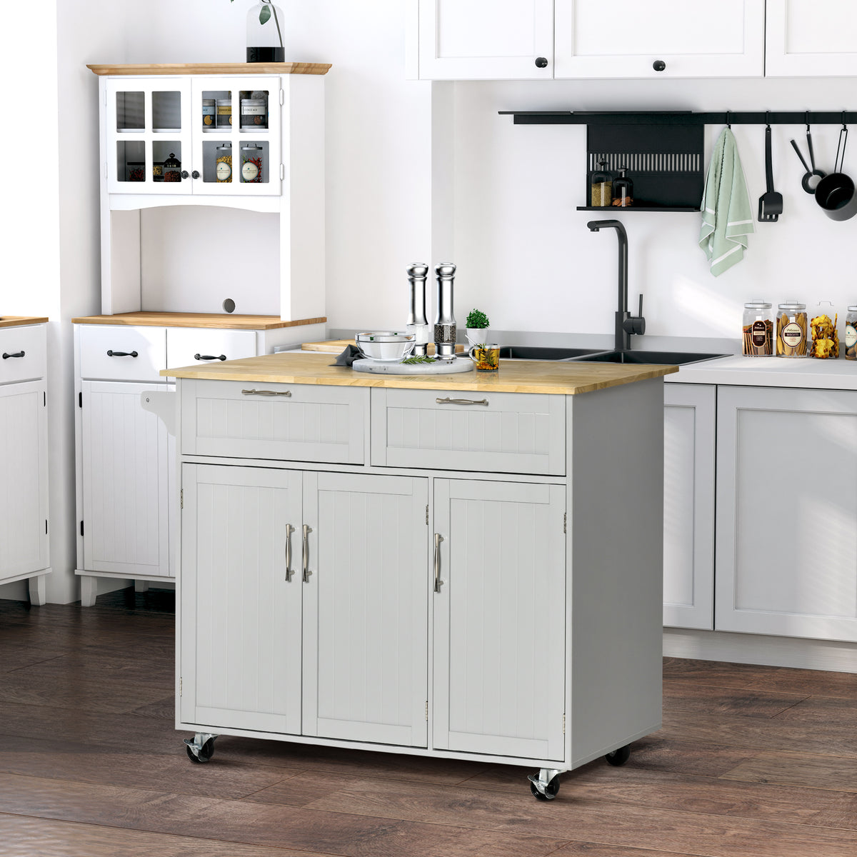 Kitchen Island with Storage and Solid Wood Top – 48"W x 36"H
