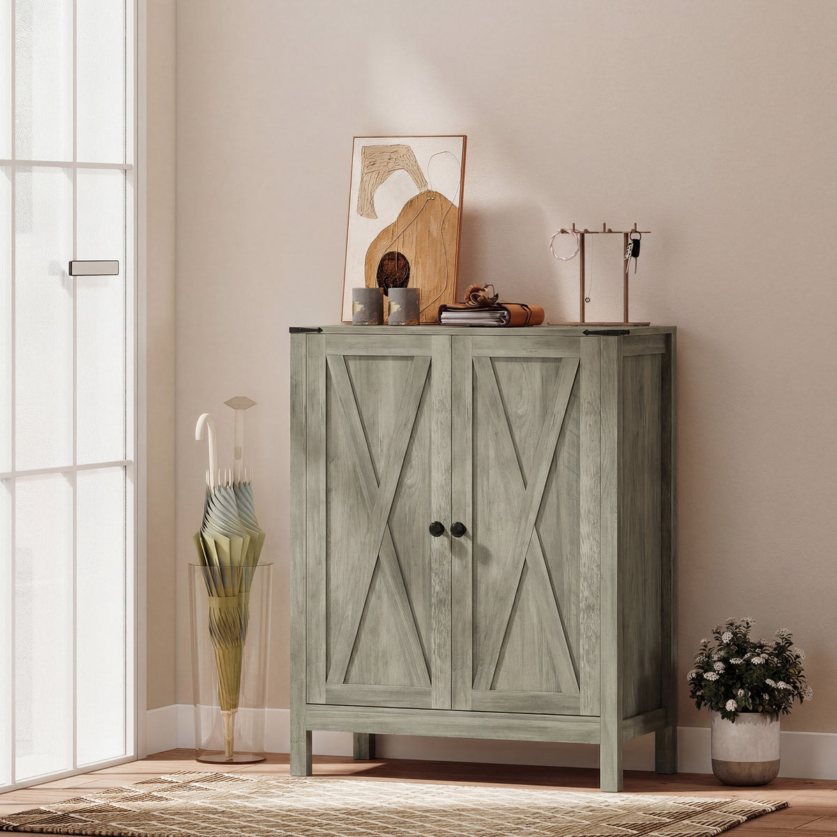 Shoe Cabinet with Barn Doors – 30"W x 39"H