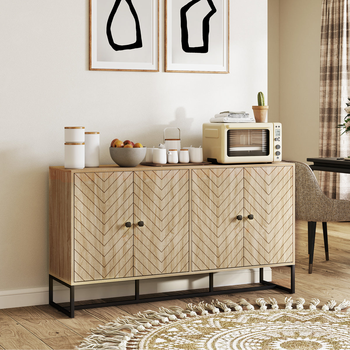 55" Sideboard Buffet with Chevron Doors