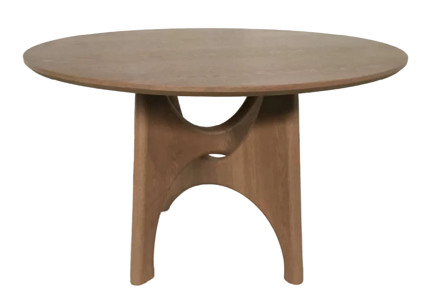 Round Sculptural Pedestal Dining Set – Light Walnut