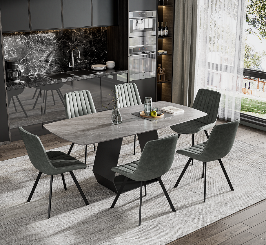 Armani Grey Sintered Stone Dining Set with Carbon Black Base