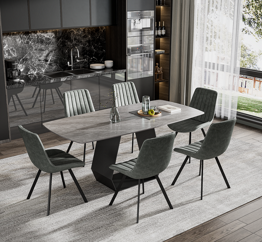 Armani Grey Sintered Stone Dining Set with Carbon Black Base