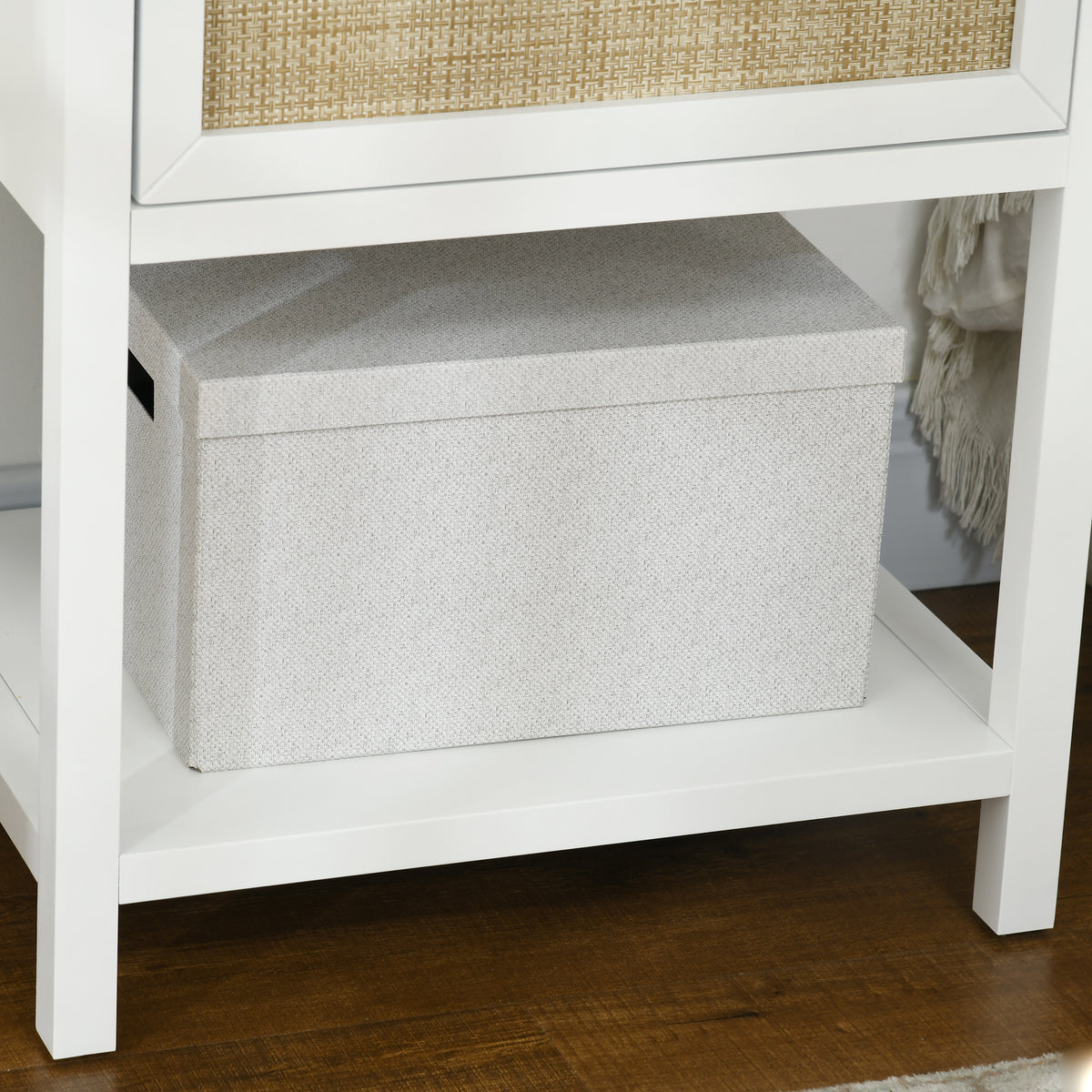 Boho Nightstand with Rattan Drawer and Open Shelf – 20"W x 24"H