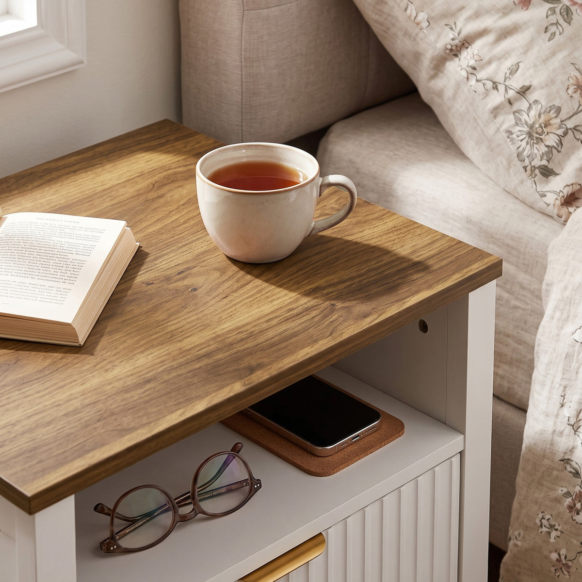 Fluted 2-Drawer Nightstand with Open Shelf – 20"W x 24"H