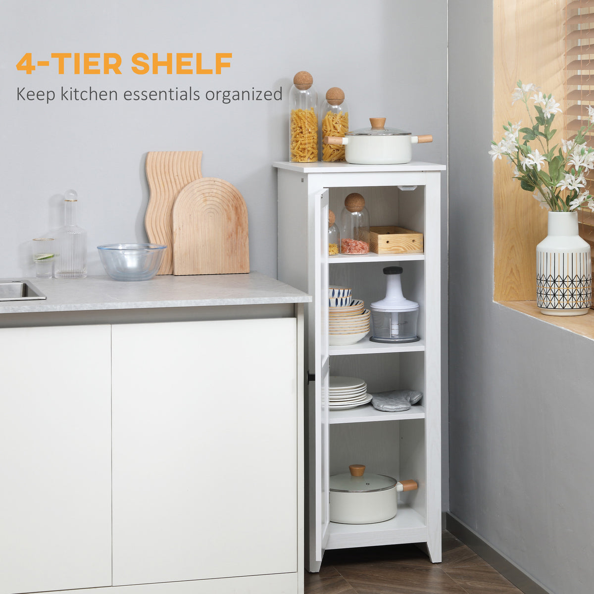Farmhouse Kitchen Pantry Storage Cabinet with Barn Door – 17"W x 48"H