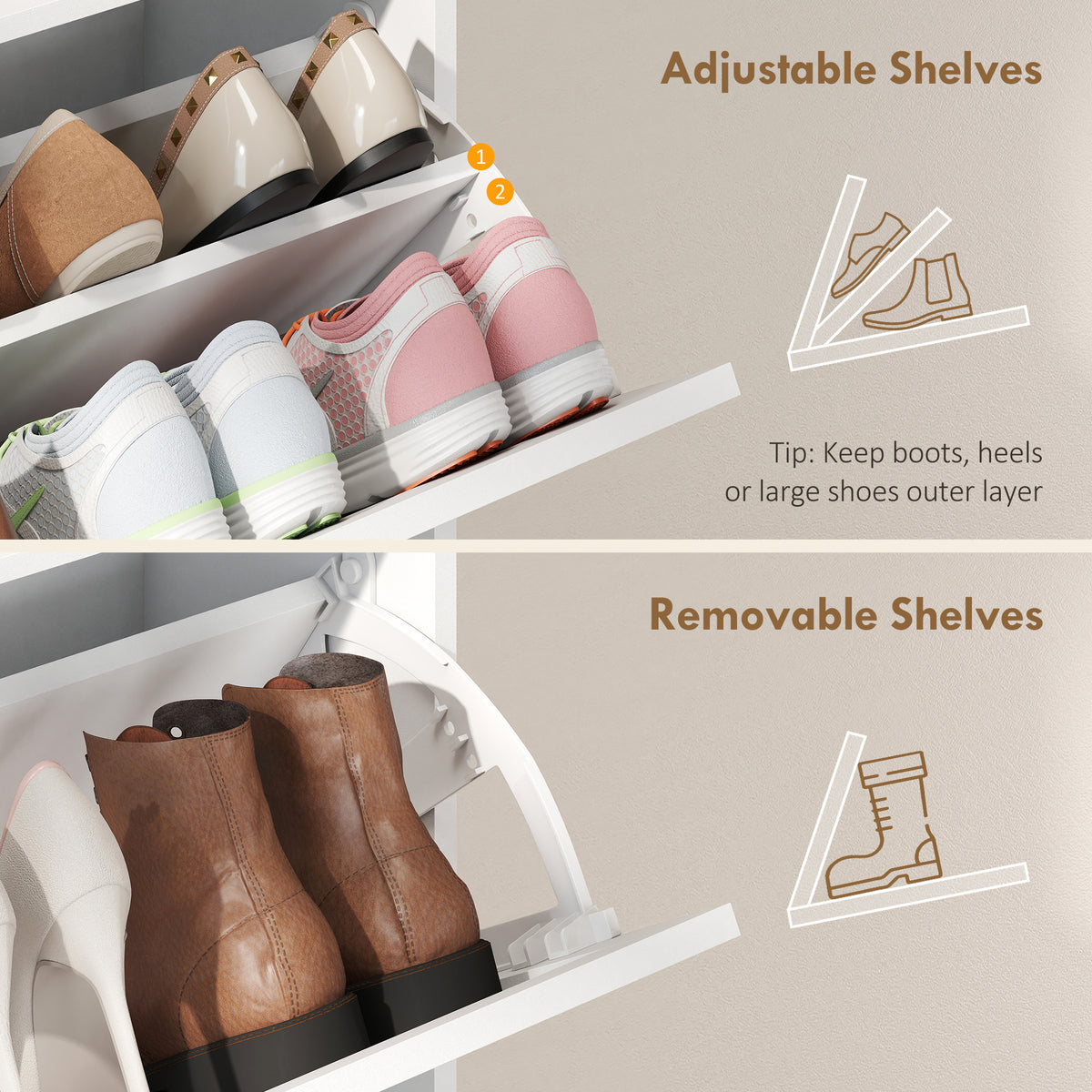 Shoe Storage Cabinet with 4 Flip Drawers – 47"W x 45"H