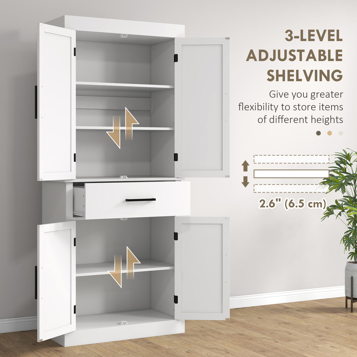 Farmhouse Kitchen Pantry Cabinet with 4 Barn Doors – 30"W x 72"H