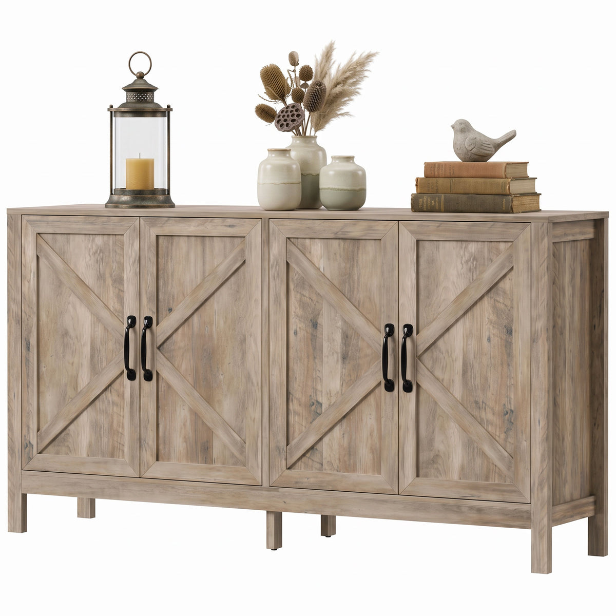 60" Sideboard Buffet with Barn Doors, Light Grey